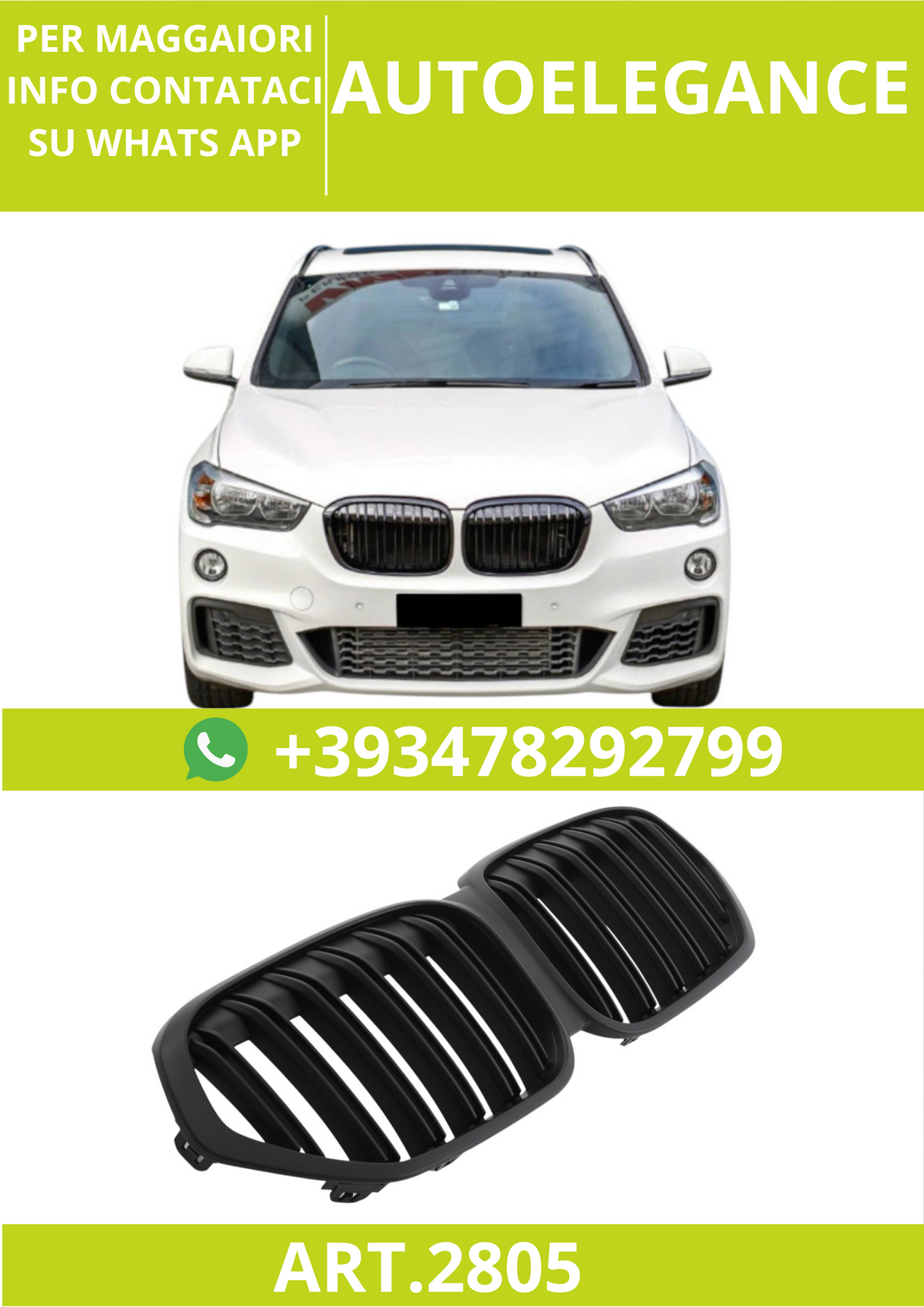 🔥ART.2805 Calandra Sport Flat Black per BMW X1 F48 LCI (2019–2022)🔥