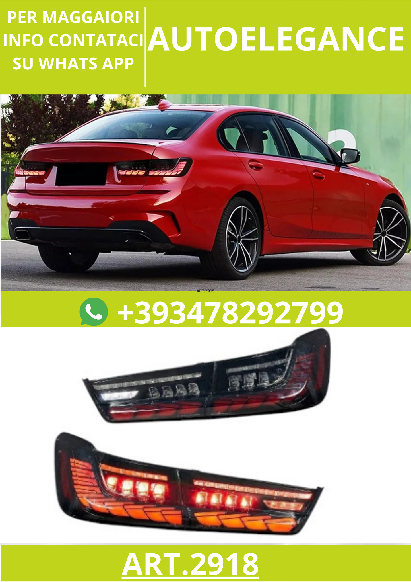 ⭐ART.2918 Fanali Posteriori a LED GTS Fumé con Animazione – BMW Serie 3 G20  ⭐