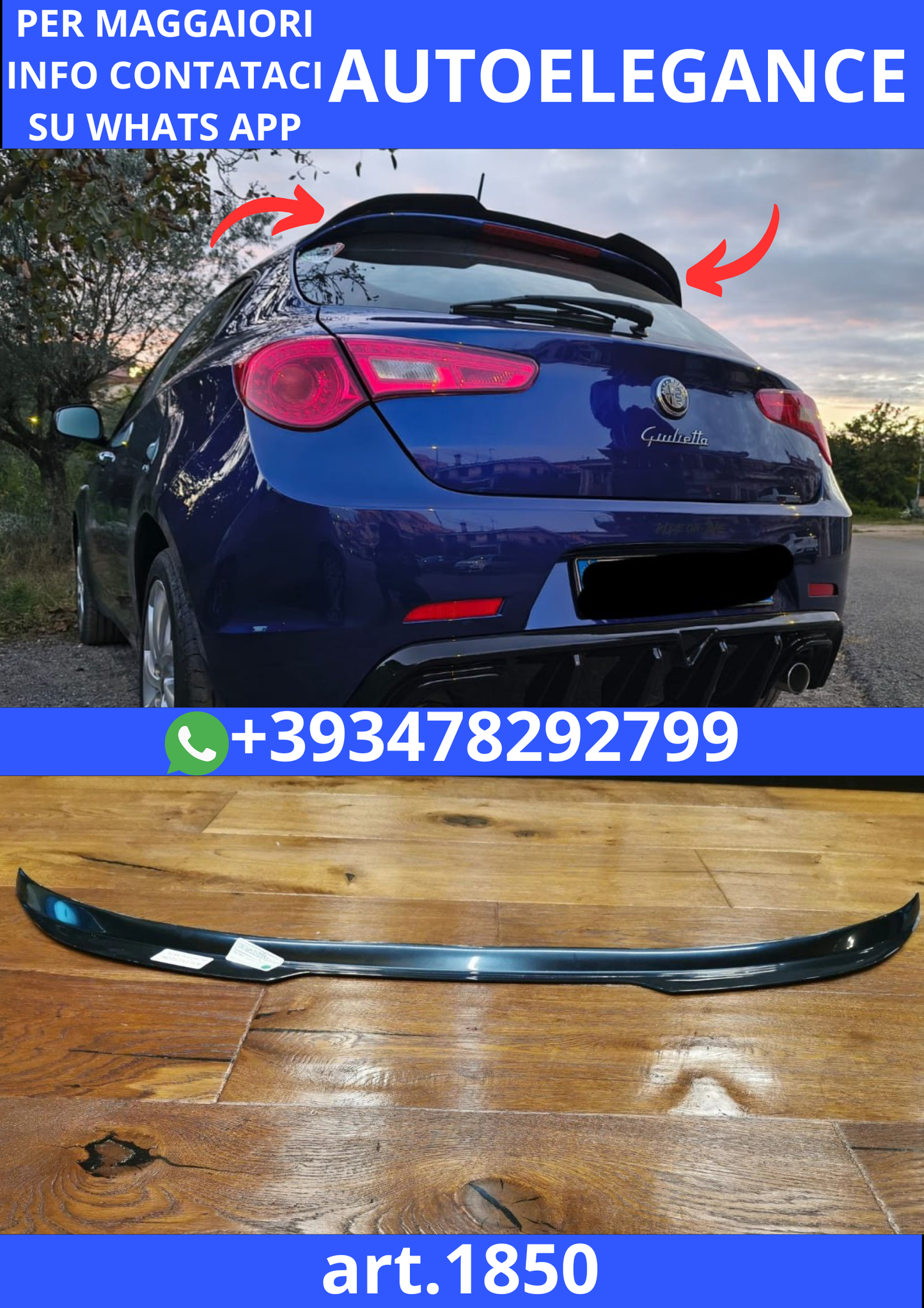 🌪️ART. 1850 SPOILER ALFA  ROMEO GIULIETTA 2010-2020 NERO LUCIDO 🌪️