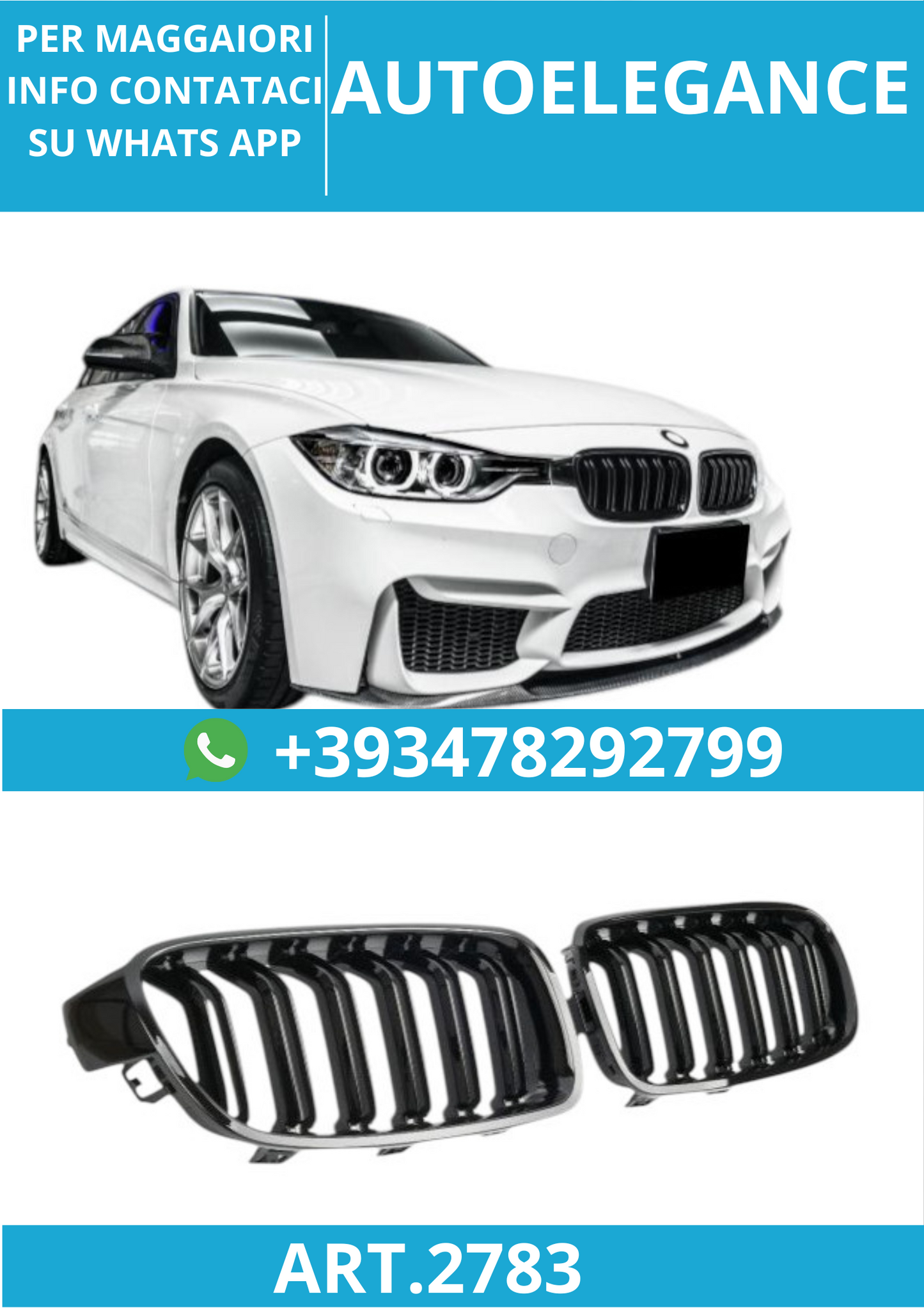 🔥ART.2783 Griglia Sportiva Doppia Lamella Nero Lucido adatto per BMW Serie 3 🔥
