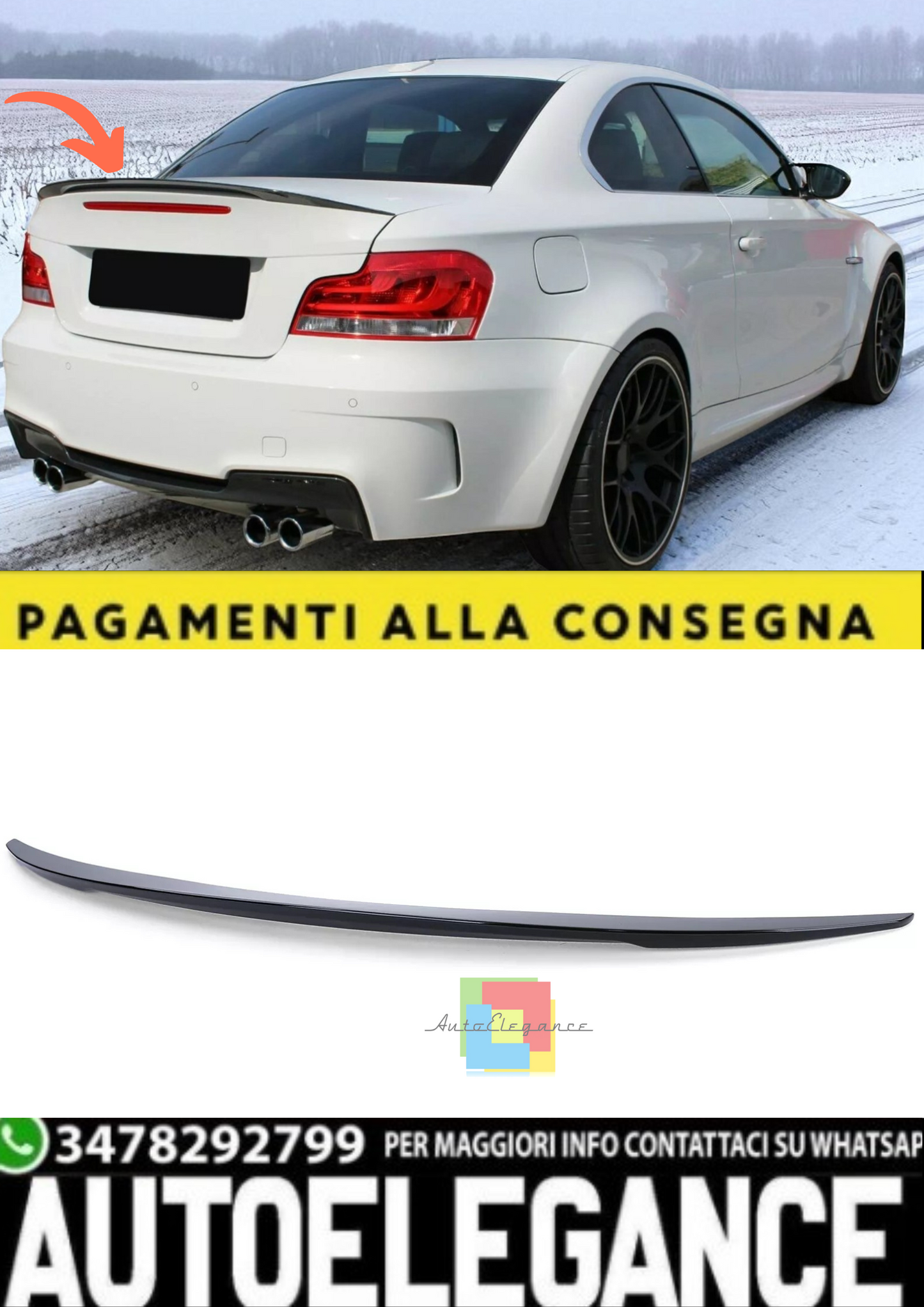 💫Spoiler Posteriore Sport Nero Lucido con ABE per BMW Serie 1 E82 (2007–2013)💫