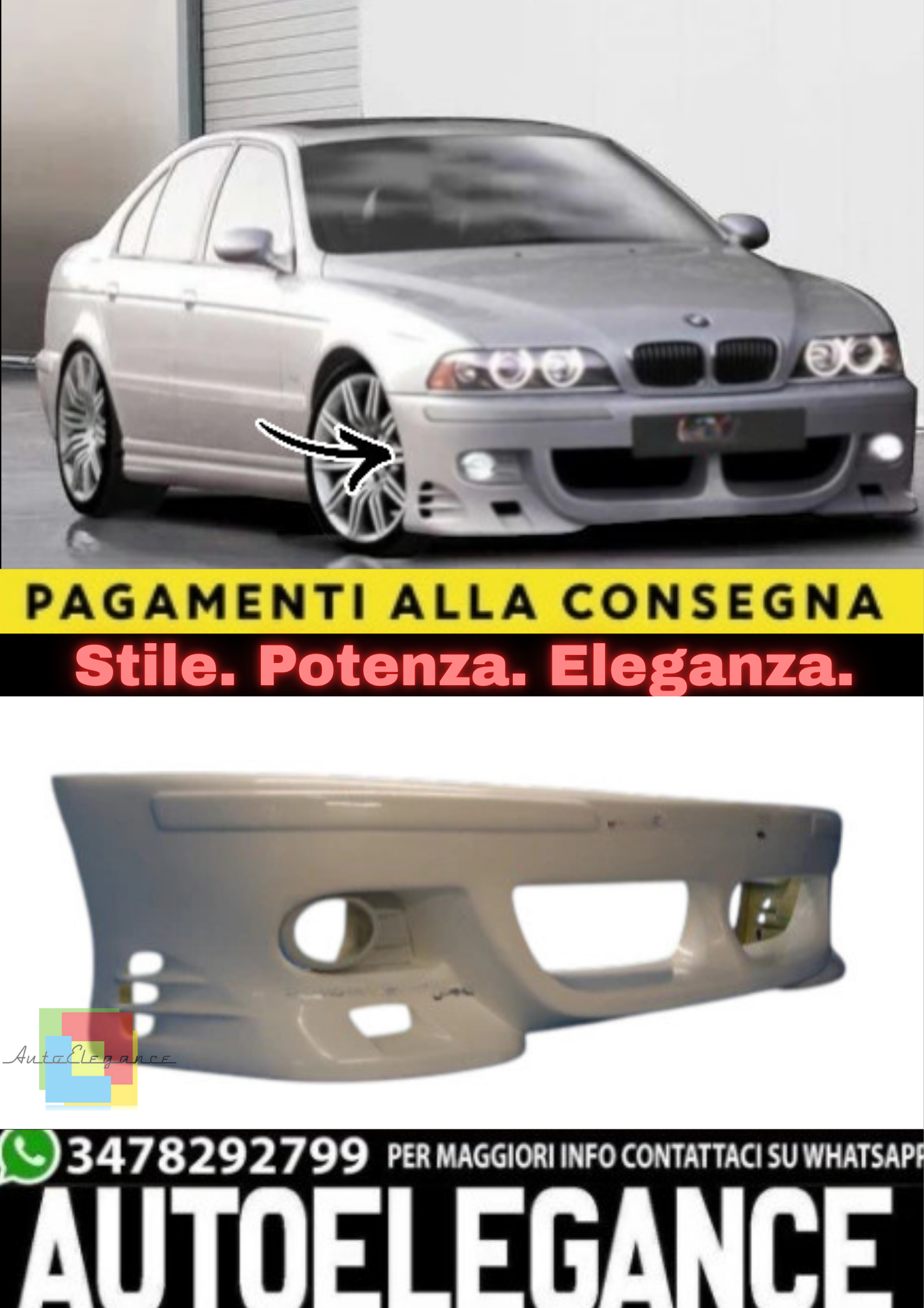 🔥Paraurti Anteriore Sportivo per BMW Serie 5 E39 (1995–2003)🔥