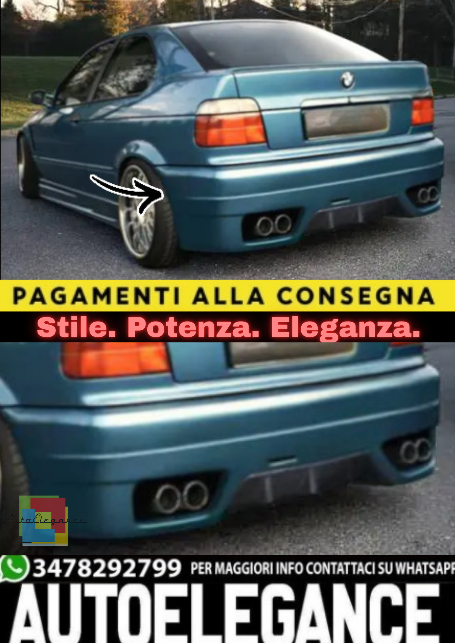 🔥Paraurti Posteriore Sportivo per BMW Serie 3 E36 Coupé / Cabrio (1992–1999)🔥
