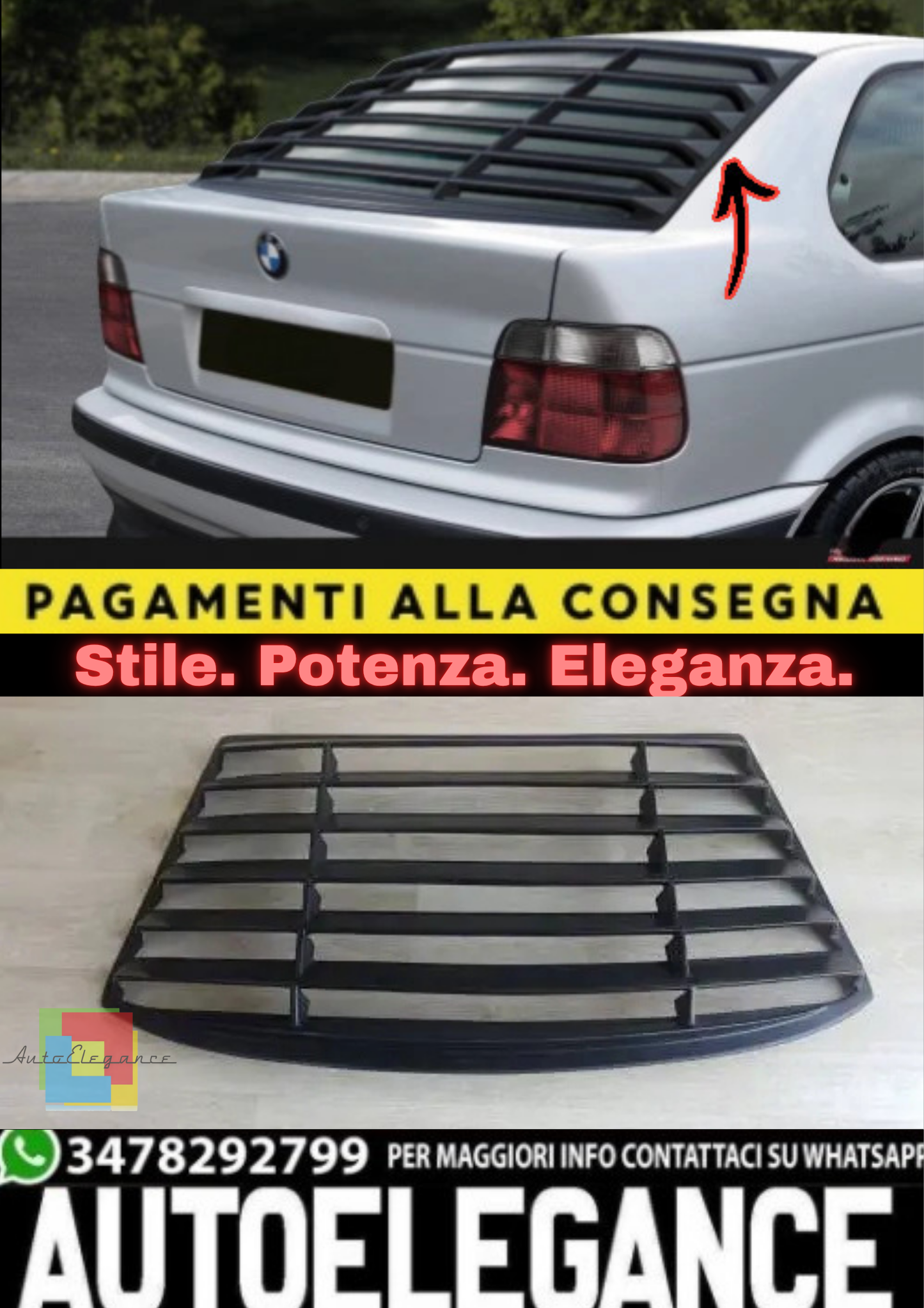 🔥 Louver Posteriore per BMW Serie 3 E36 Coupé / Cabrio (1992–1999)🔥