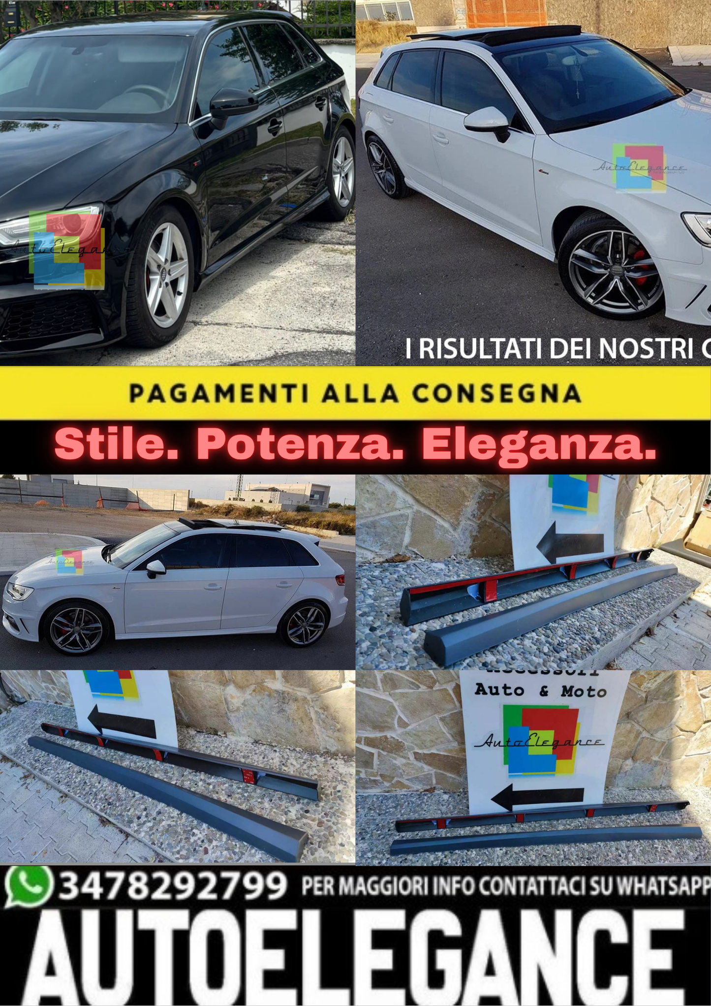✨MINIGONNE LATERALI AUDI A3 8V SPORTBACK SOTTO PORTA S3 SLINE ABS /PLASTIC 0964✨