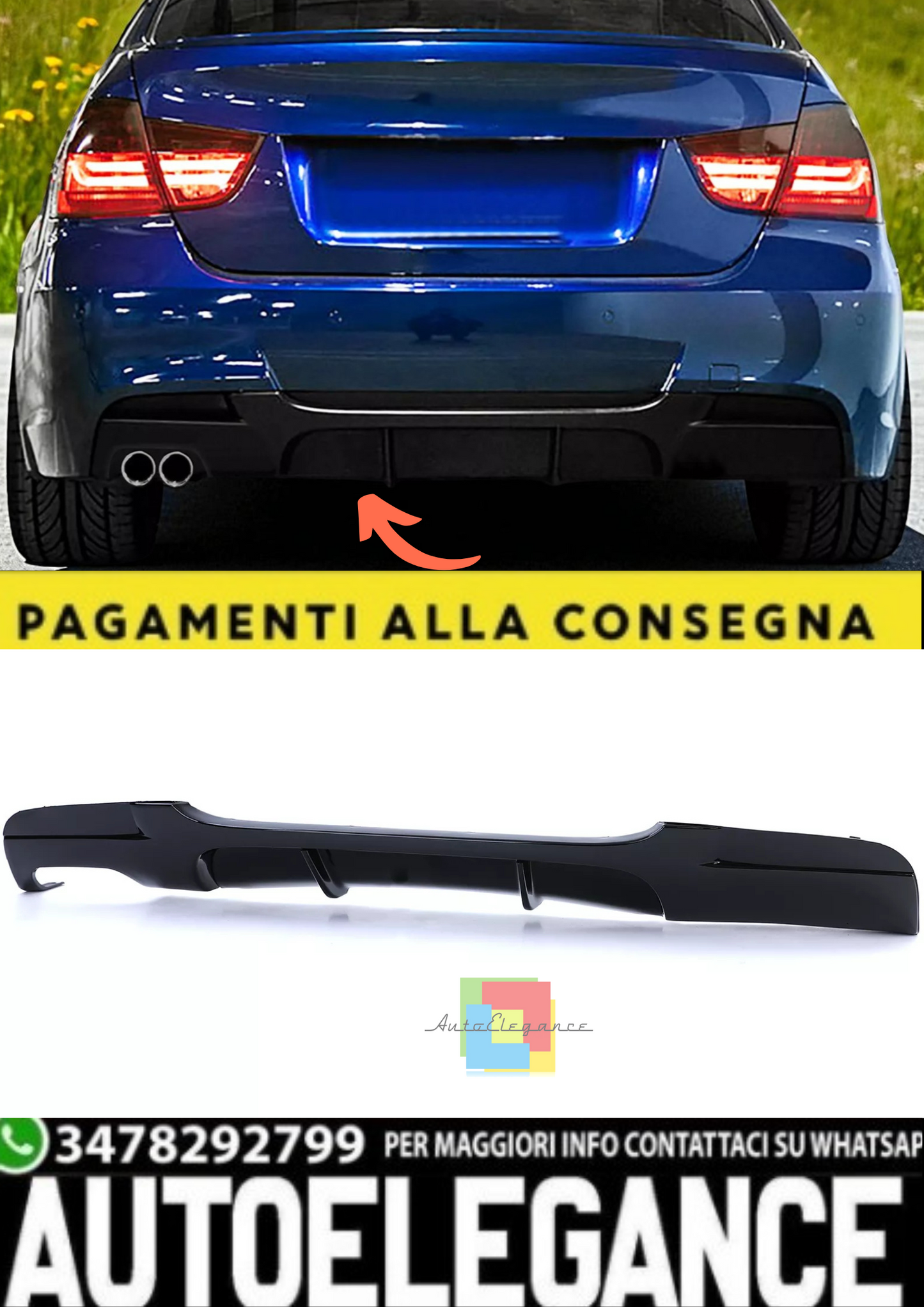 💫Diffusore Posteriore Performance Gloss Nero per BMW Serie 3 E90 (2005–2012)💫