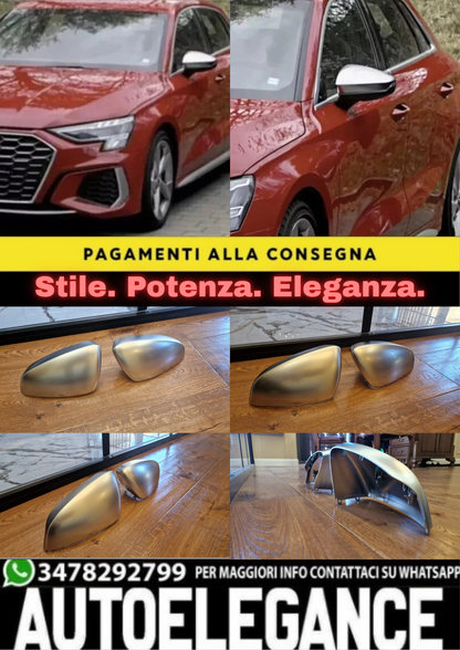 ⚡CALOTTE SPECCHIO SATINATE COMPATIBILI AUDI A3 8Y 2020-2024 CON FORO SENSORE⚡