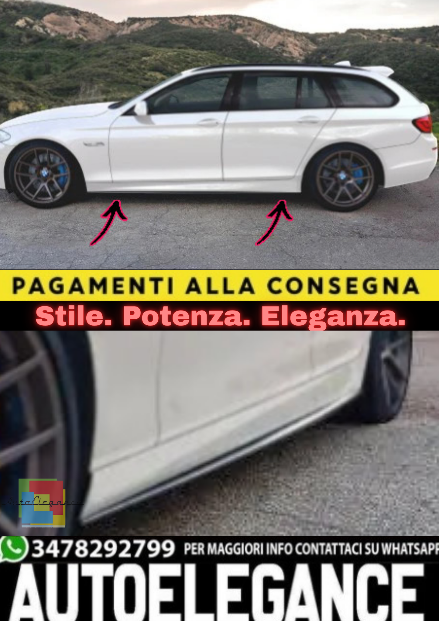 🔥 MINIGONNE LATERALI PER BMW SERIE 5 F10 / F11 (2010–2017)🔥