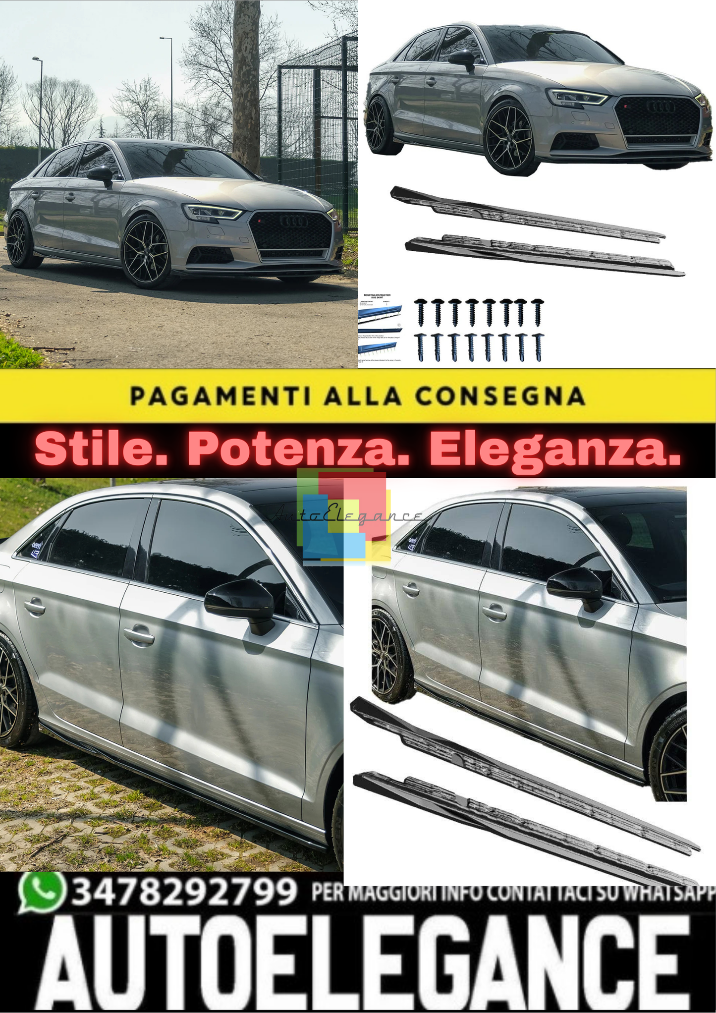🔥SIDE SKIRTS ADATTO PER AUDI A3 8V FACELIFT SEDAN 2016–2020🔥