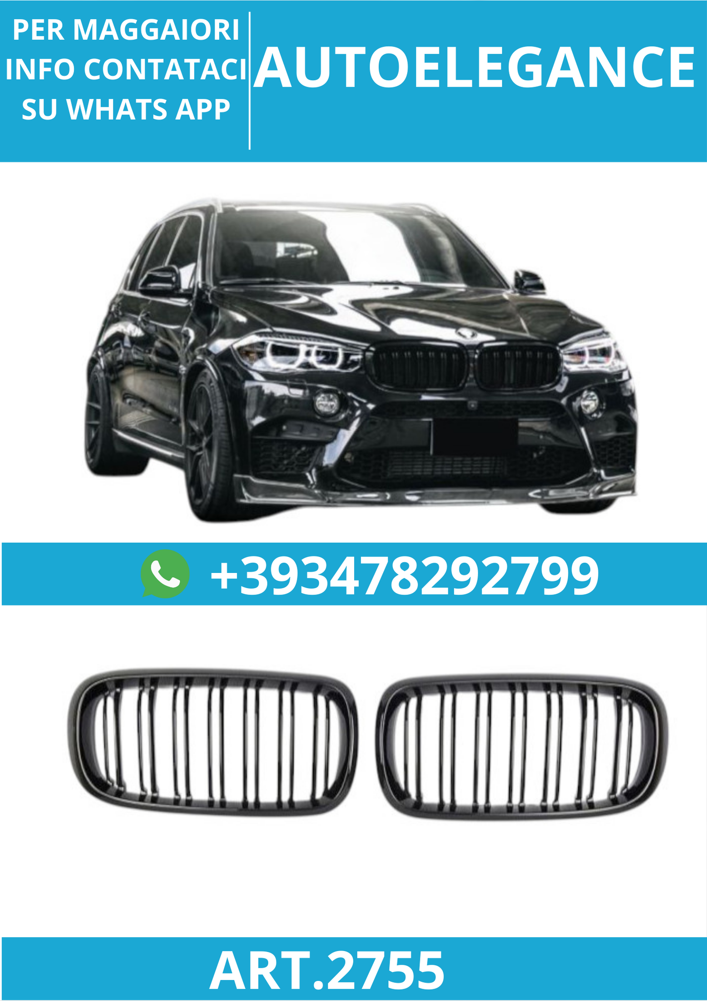 🔥ART.2755 Griglia Sportiva Doppia Lamella Nero Lucido per BMW X5 F15 / X6 F16🔥