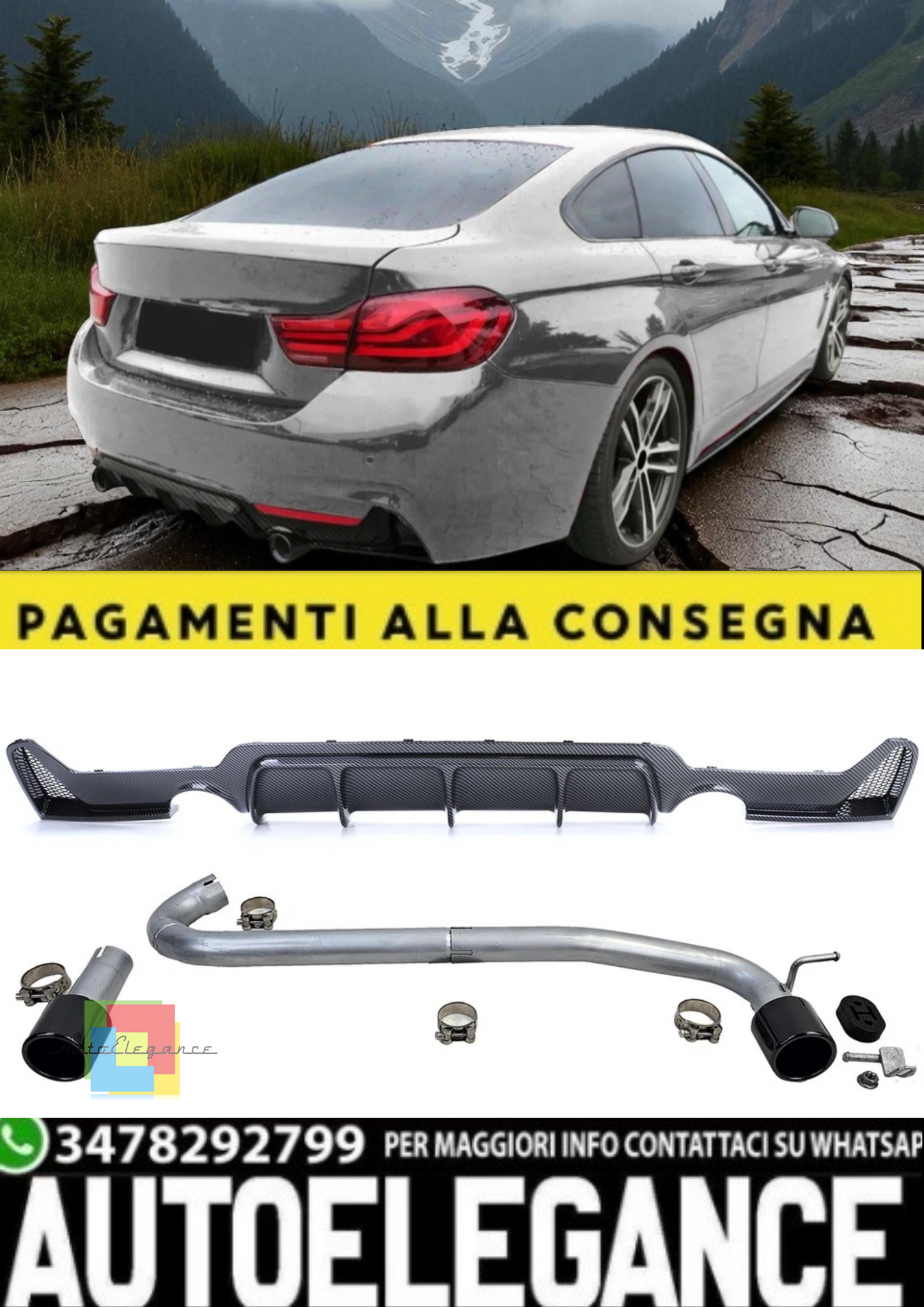 💫Diffusore Posteriore in Carbonio +Terminale di Scarico - Per BMW Serie 4 F32💫