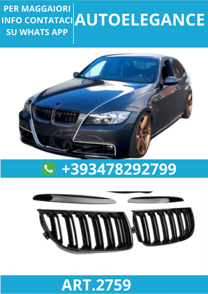 🔥ART.2759 Griglia Sportiva Doppia Lamella Nero Lucido per BMW Serie 3 E90 🔥