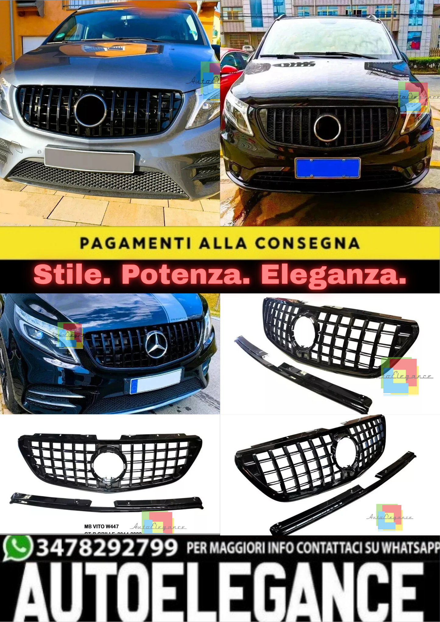 🔥Griglia PANAMERICANA  Nero Lucido ADATTA PER Mercedes Vito W447 14-19🔥
