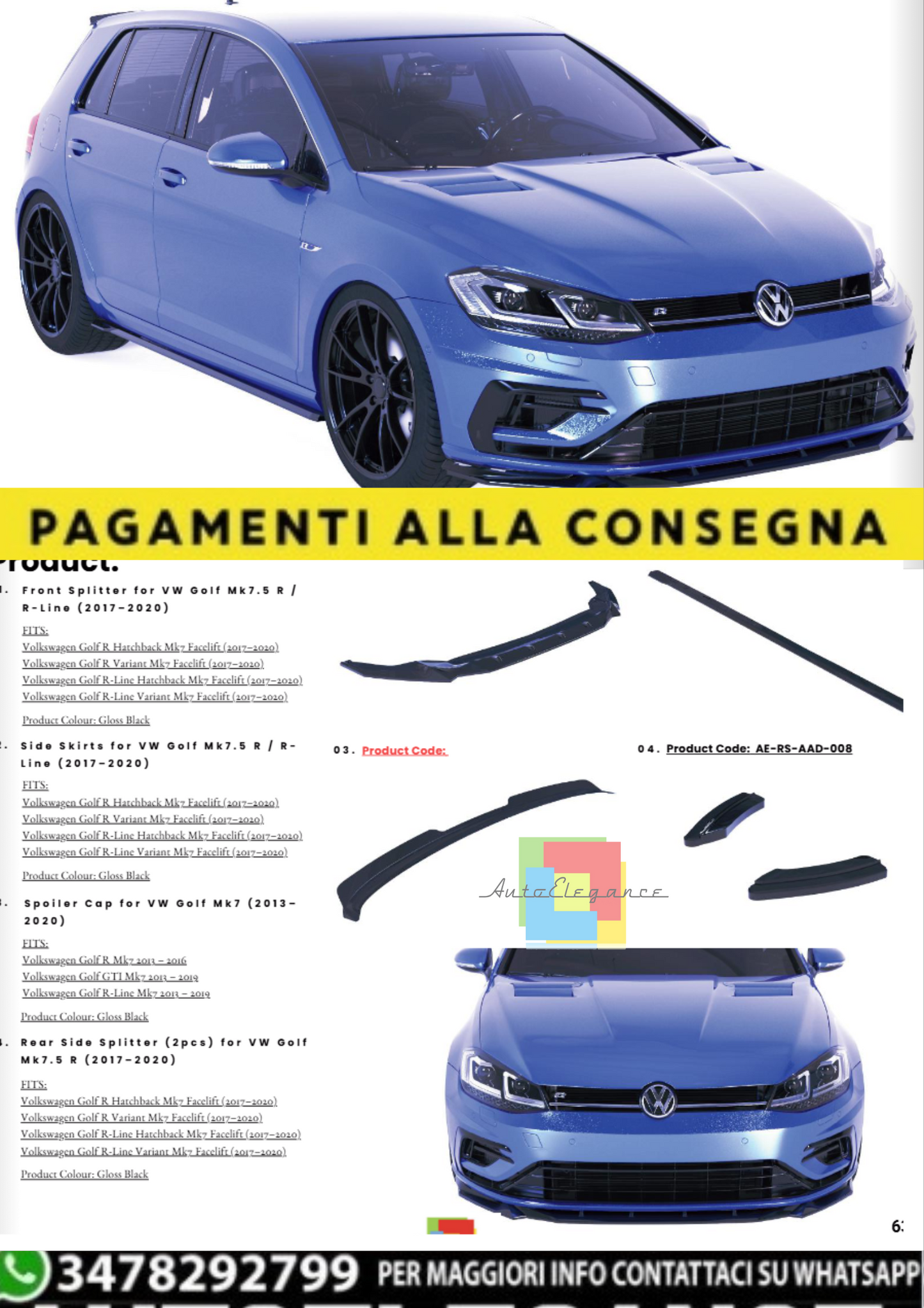 💫Body Kit Completo per VW Golf Mk7.5 R / R-Line (2017–2020) – Nero Lucido 💫