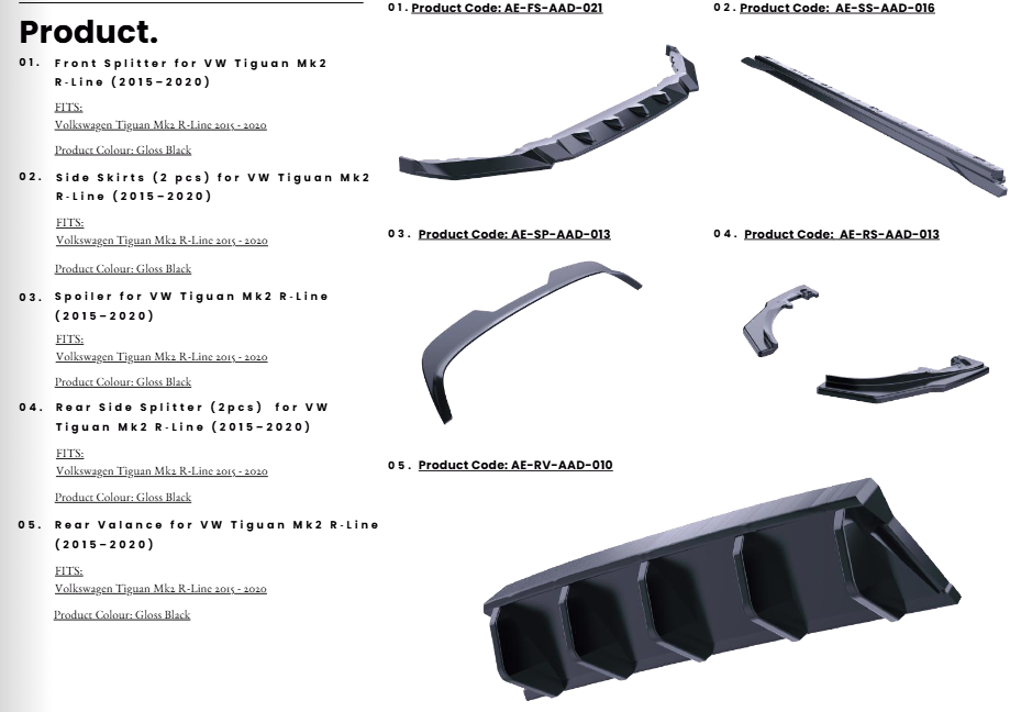 💫Body Kit Completo per Volkswagen Tiguan Mk2 R-Line (2015–2020) – Nero Lucido💫