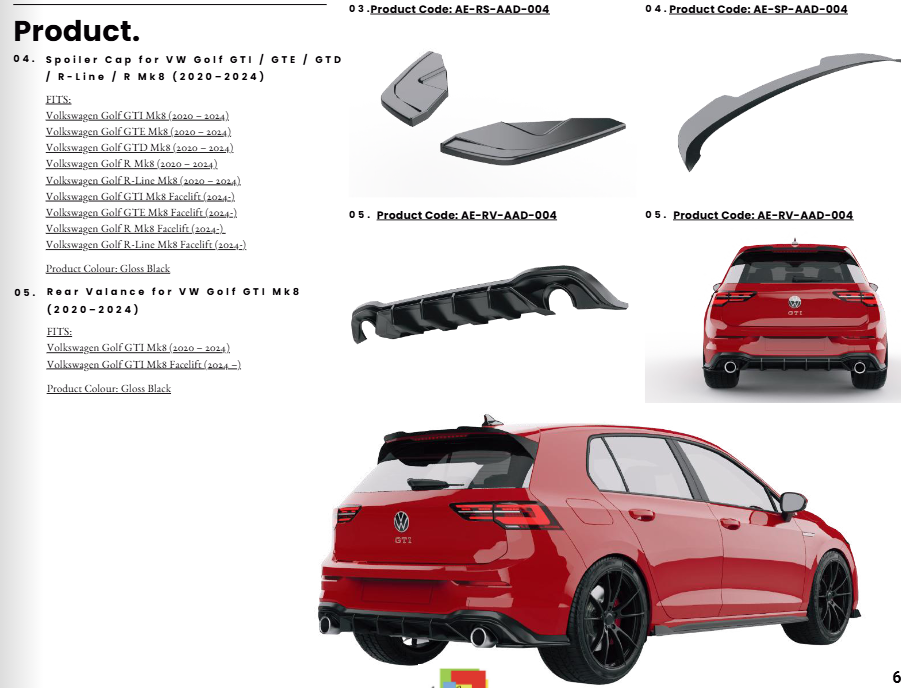 💫Body Kit Completo Nero Lucido per VW Golf Mk8 GTI / GTE / GTD / R-Line /💫