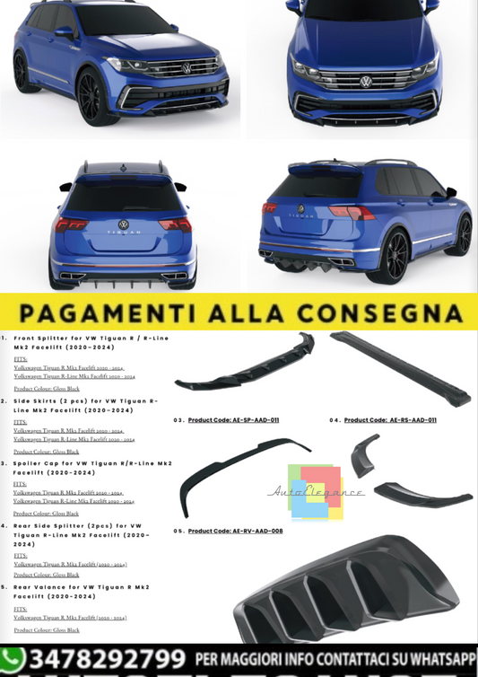 💫Body Kit Completo per VW Tiguan R / R-Line Mk2 Facelift (2020–2024) – Nero 💫
