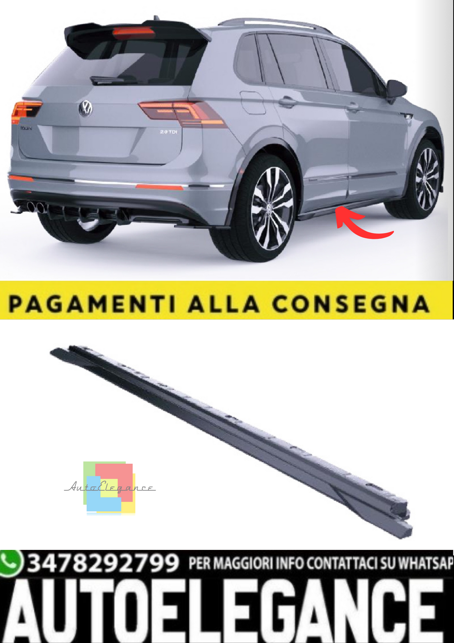 💫Minigonne Laterali (2 pezzi) per VW Tiguan Mk2 R-Line (2015–2020) – Nero 💫