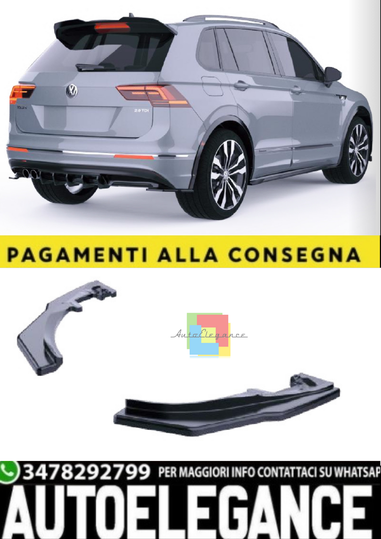 💫Rear Side Splitter (2 pezzi) per VW Tiguan Mk2 R-Line (2015–2020) – Nero 💫