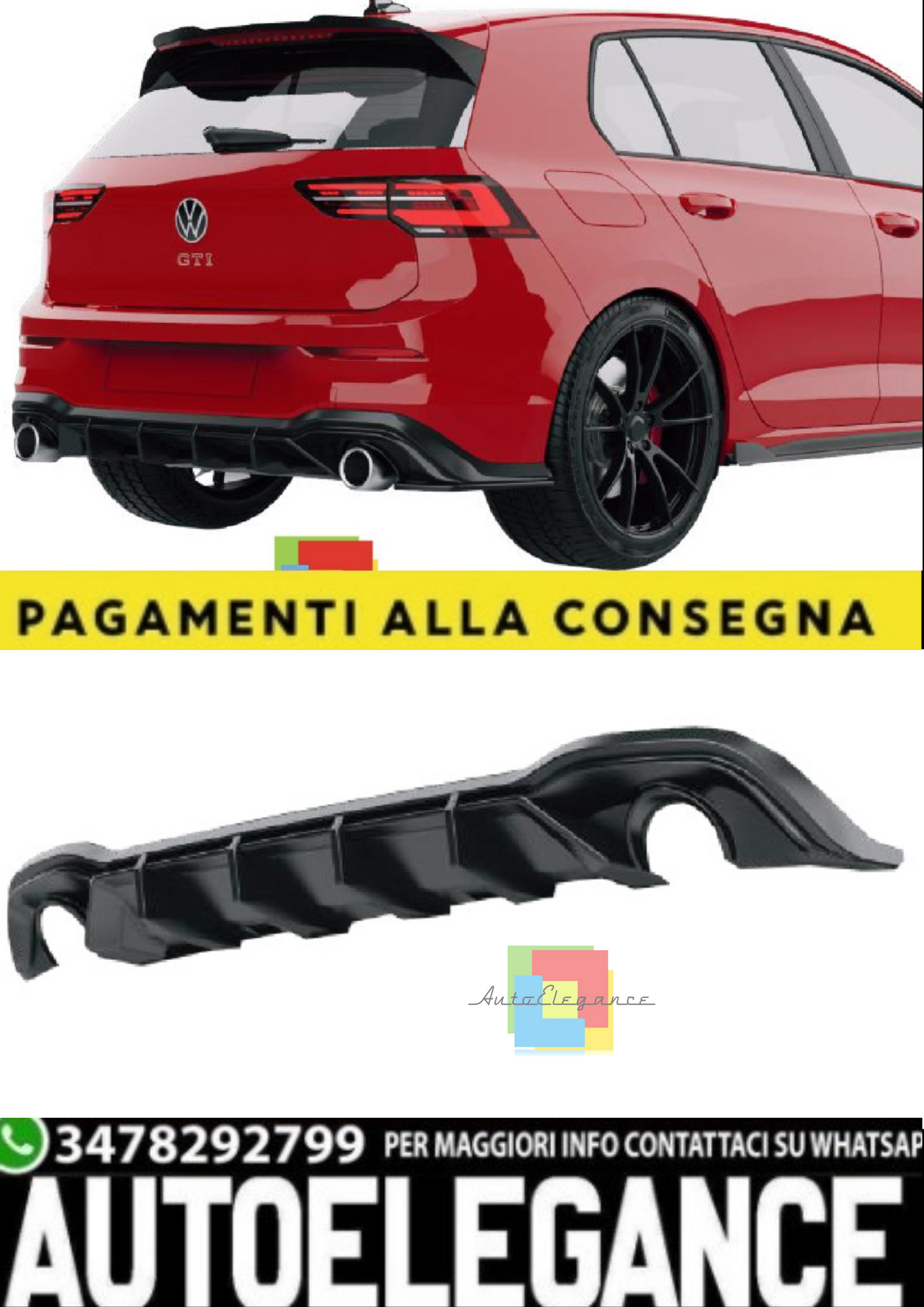 💫 Diffusore Posteriore per VW Golf GTI Mk8 (2020–2024) – Nero Lucido 💫