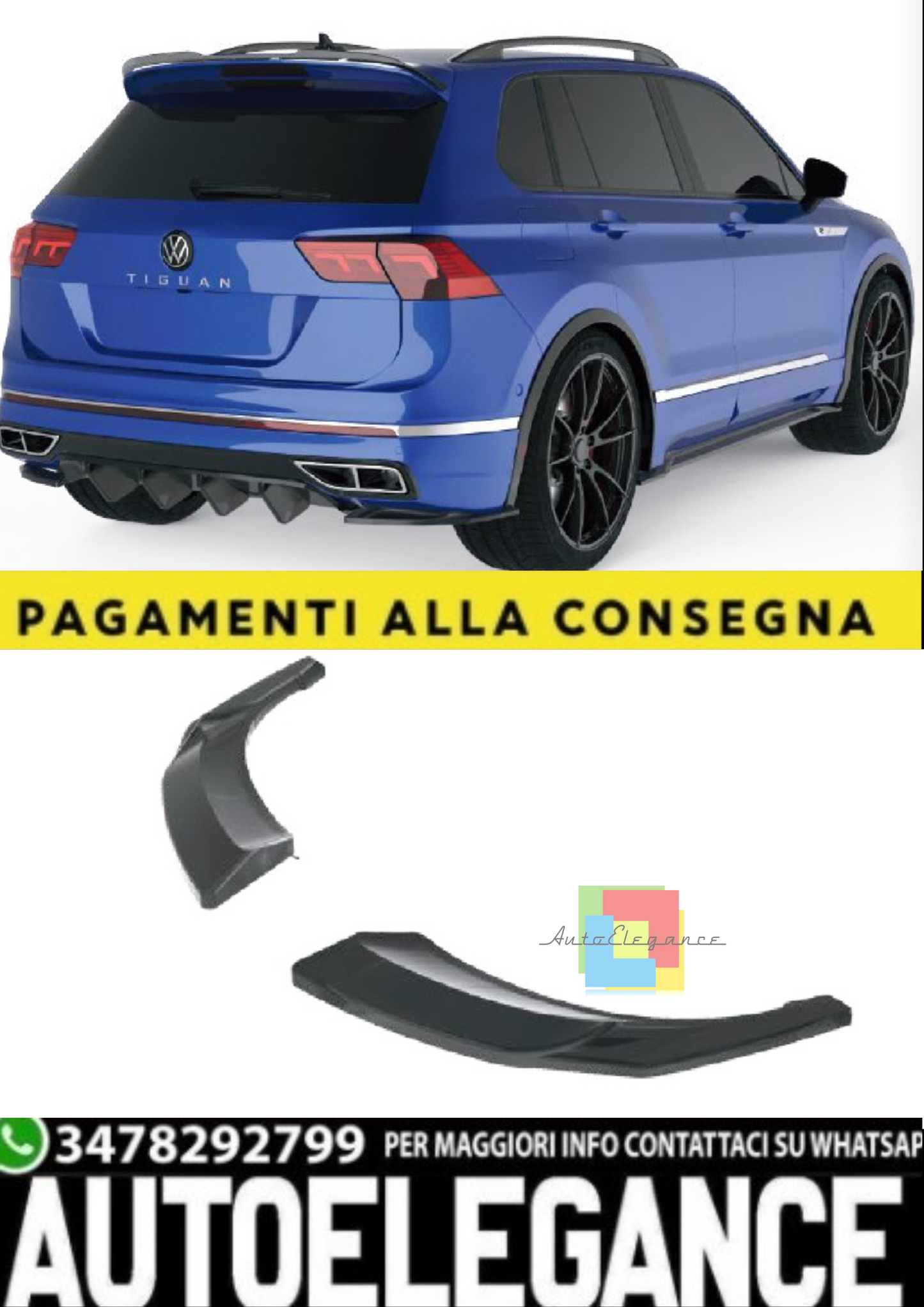 💫 Rear Side Splitter (2 pezzi) per VW Tiguan R-Line Mk2 Facelift (2020–2024) 💫