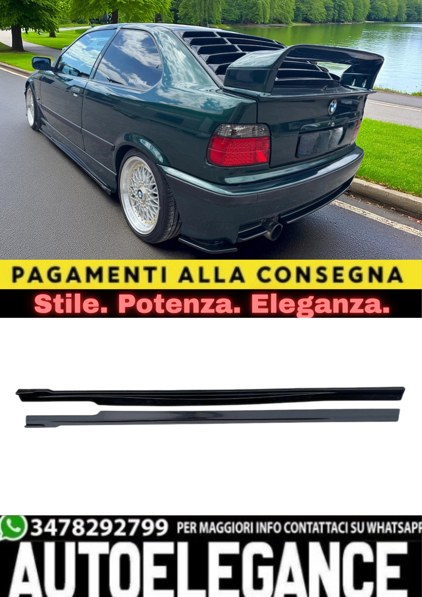 💫 Minigonne Laterali in ABS Nero Lucido per BMW Serie 3 E36 (1991–1999) 💫