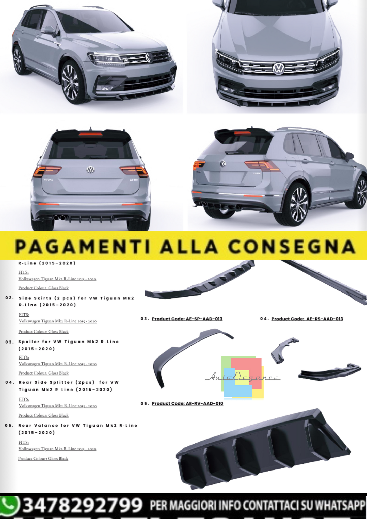 💫Body Kit Completo per Volkswagen Tiguan Mk2 R-Line (2015–2020) – Nero Lucido💫