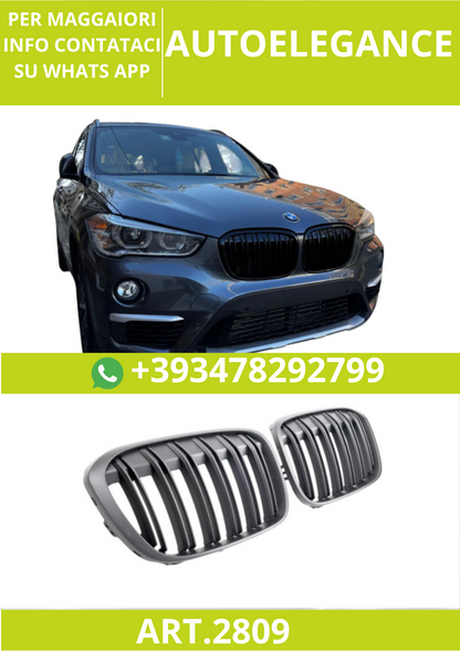 🔥ART.2809 Calandra Sport Doppia Lamella Piatta Nera per BMW X1 F48 (2015–2019🔥