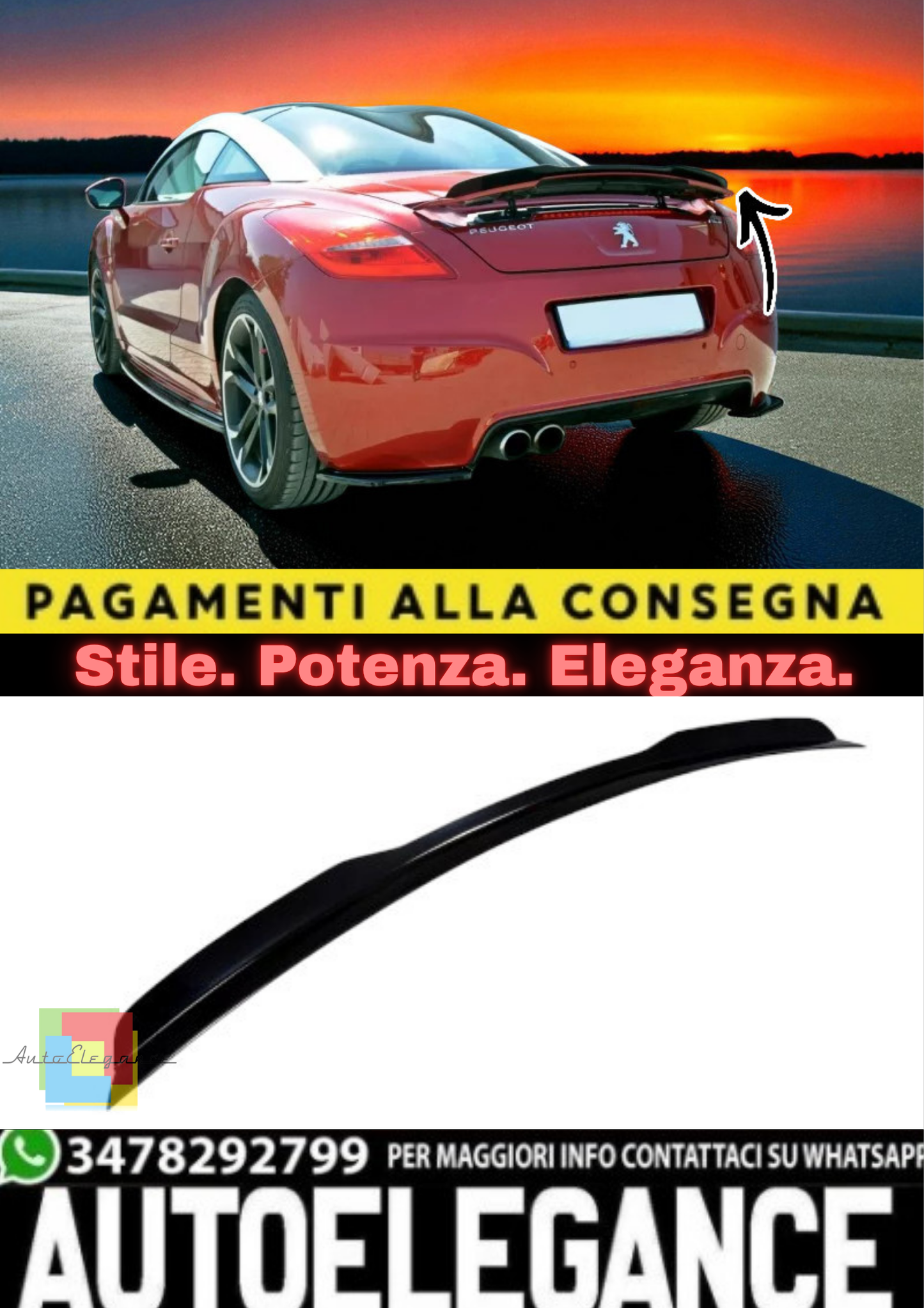 🔥Estensione Spoiler / Alettone Posteriore in ABS per Peugeot RCZ (2010–2015) 🔥