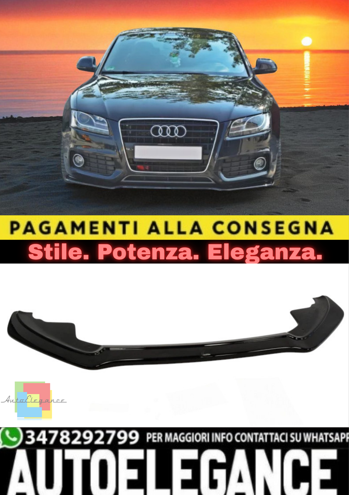 🔥Splitter Anteriore in ABS Nero Lucido per Audi A5 S-Line / S5 B8 Pre-Facelif🔥
