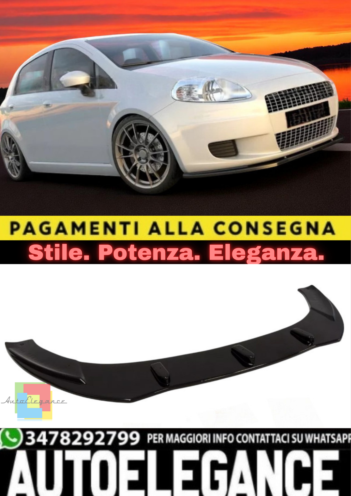 🔥Splitter Anteriore in ABS Nero Lucido per Fiat Grande Punto🔥