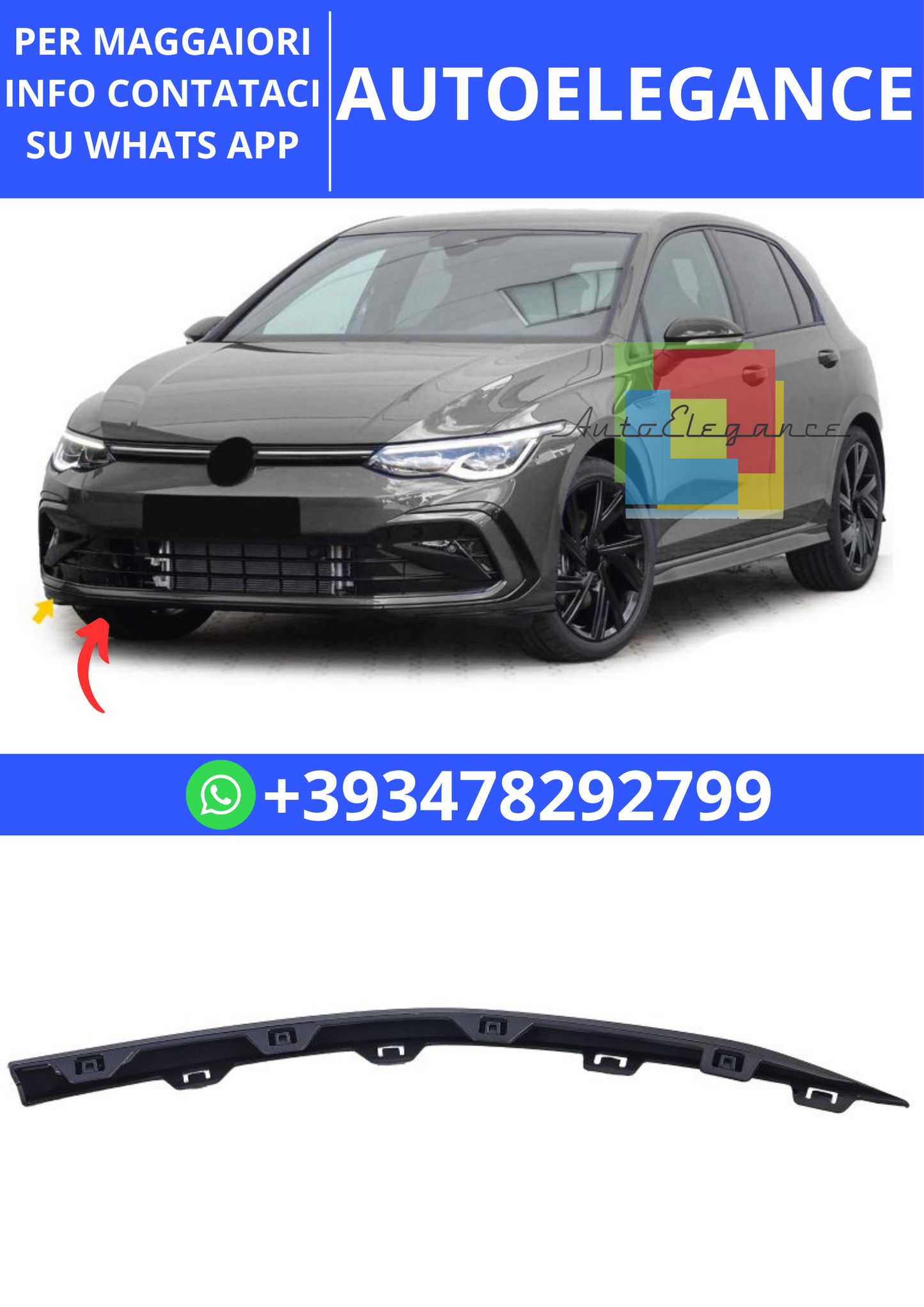 💫Striscia spoiler paraurti destra lucida per VW Golf 8 GTI GTD R-Line 19-24 💫