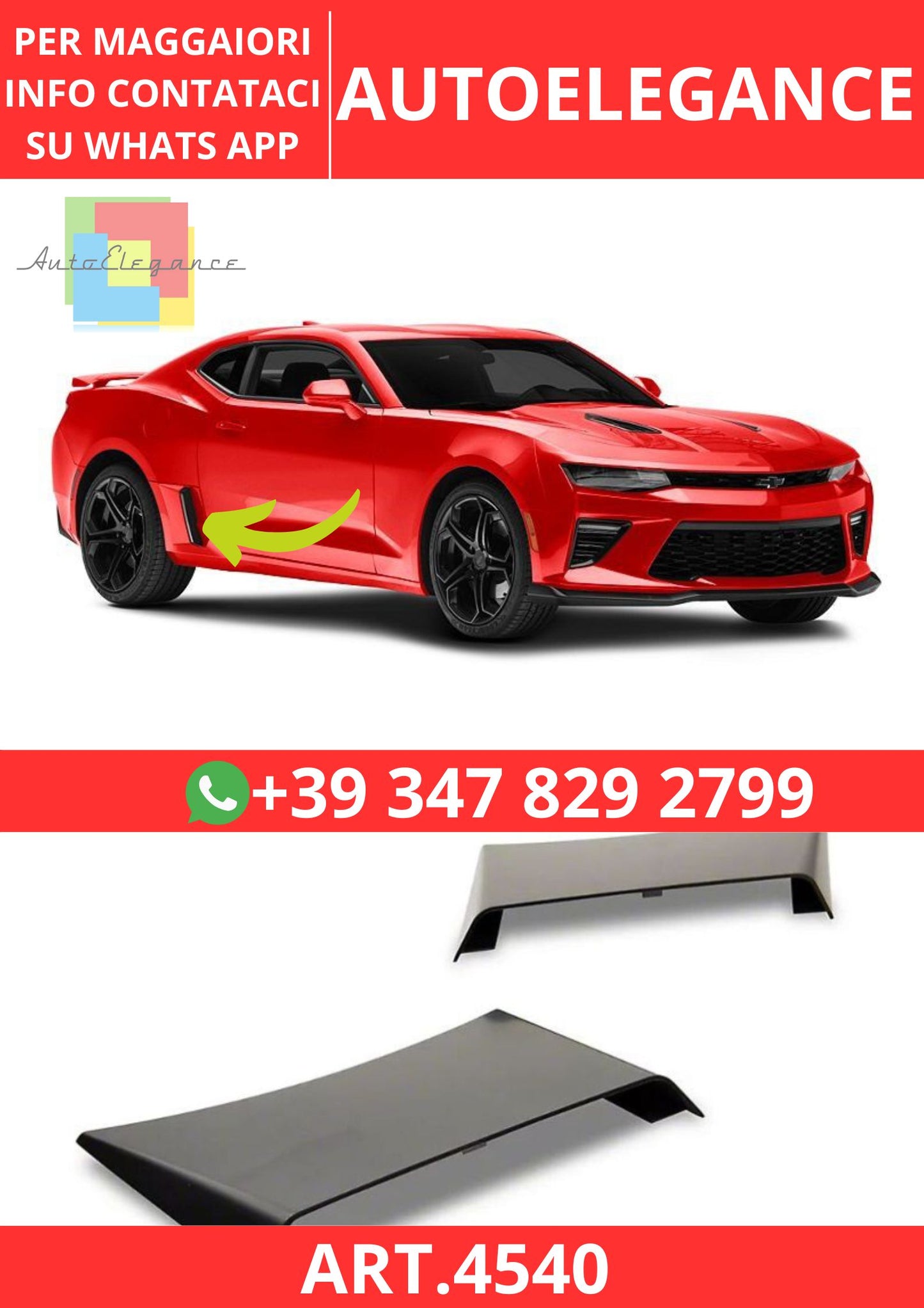 💕ART.4540 Prese d'aria sui parafanghi adatto per CHEVROLET CAMARO 2016–2023 💕