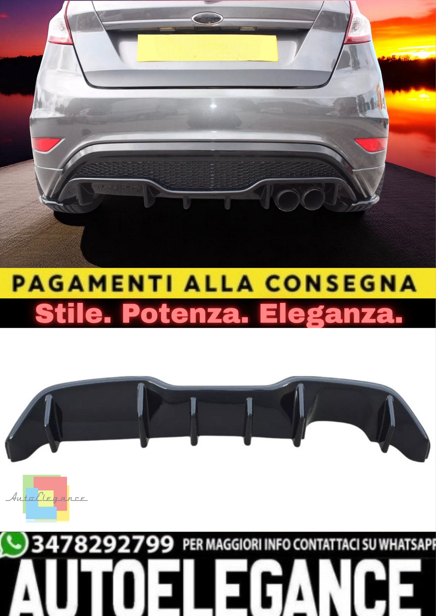🔥Diffusore Posteriore Nero Lucido per Ford Fiesta Mk7 ST 🔥