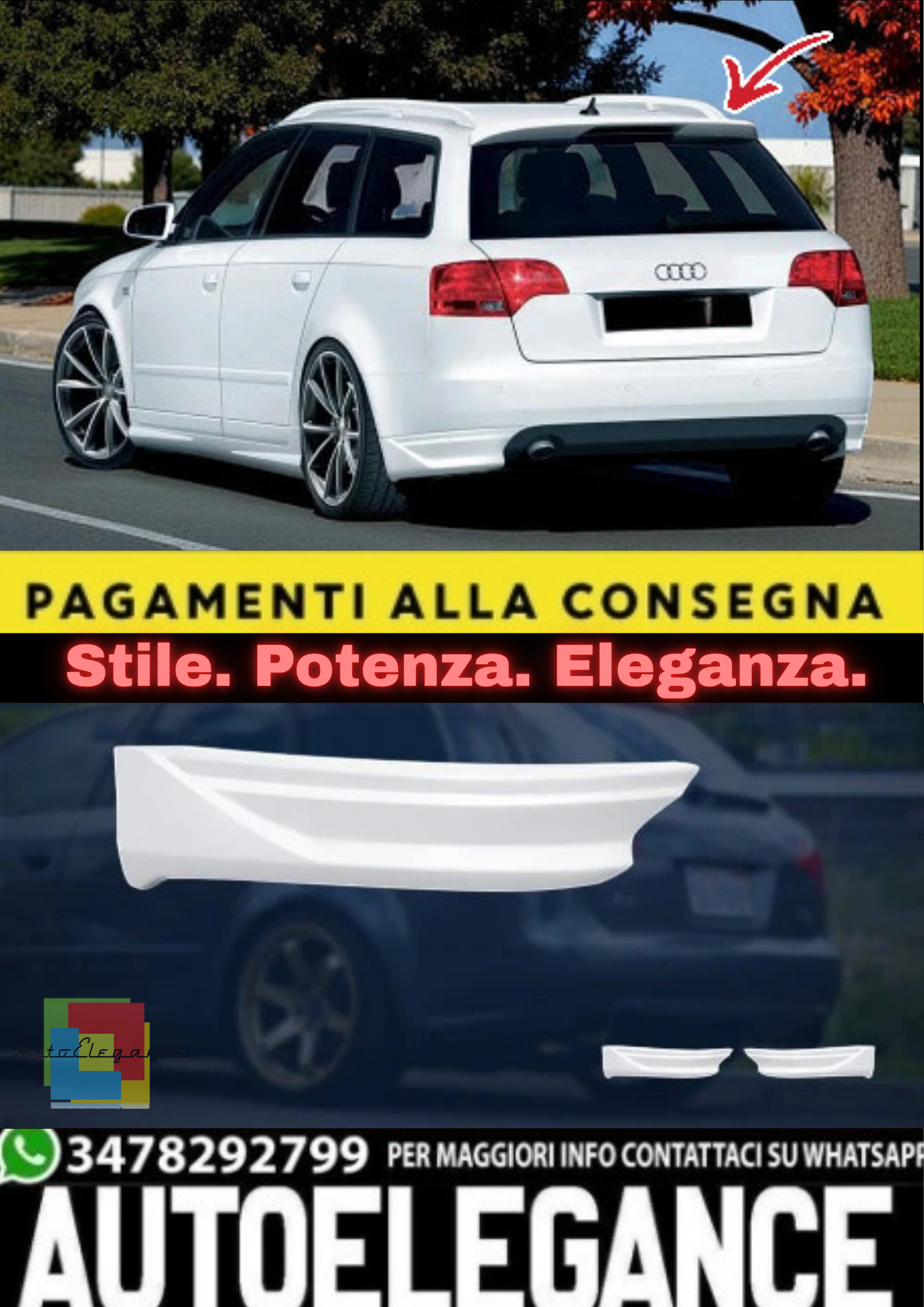 💫Spoiler Posteriore Sottoscocca per Audi A4 B7 (2004–2008) – Diffusore Poster💫