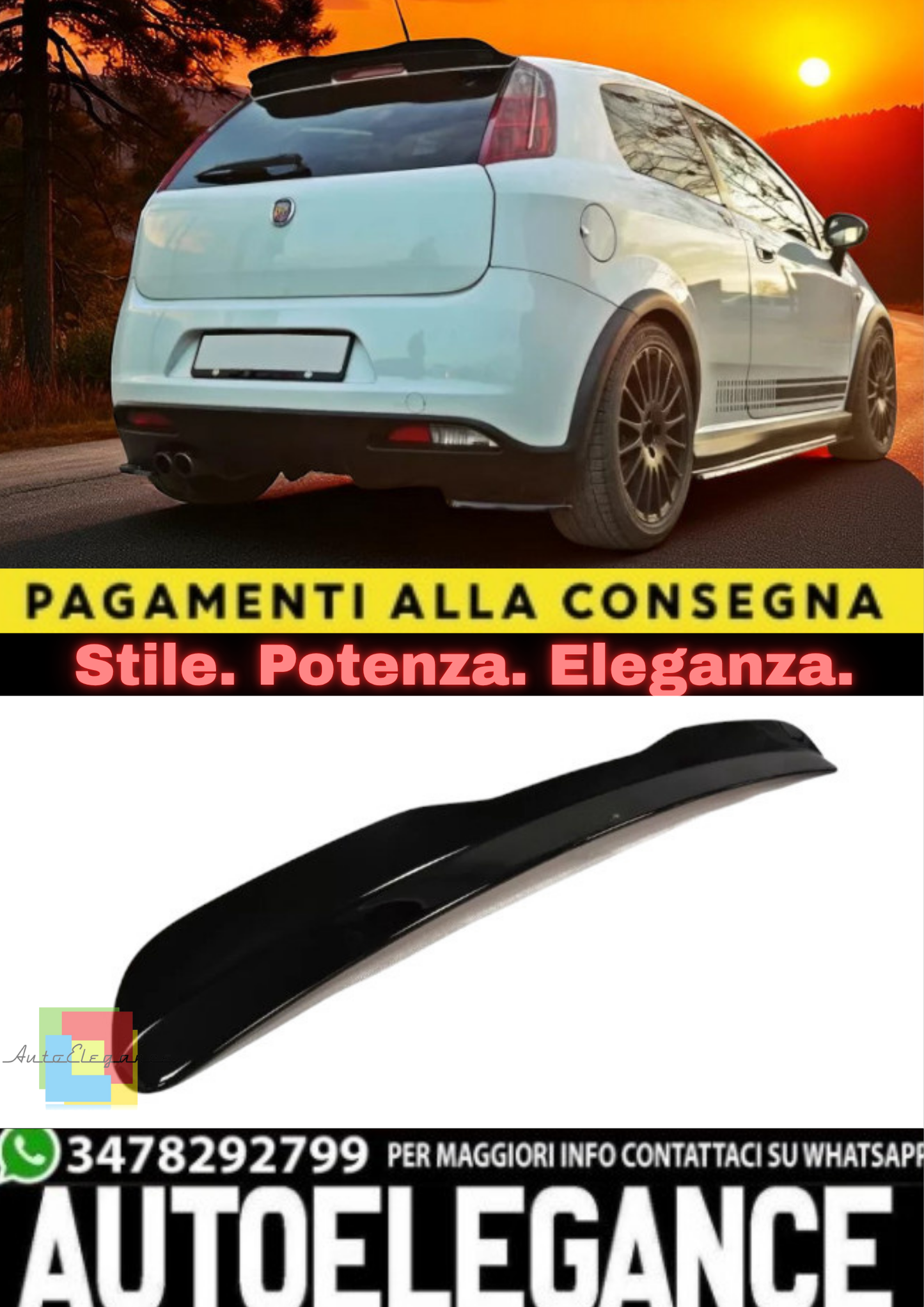 🔥Spoiler Prolunga Tappo Posteriore in ABS Nero Lucido per Fiat Grande Punto 🔥