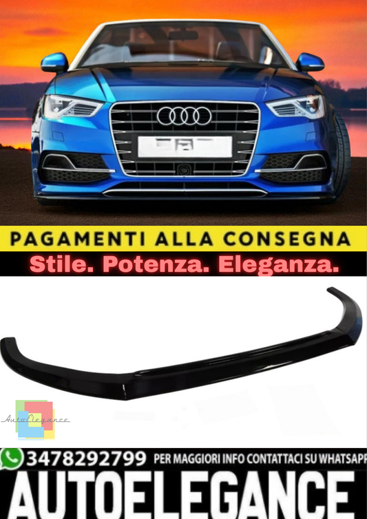 🔥Splitter Anteriore in ABS Nero Lucido per Audi S3 Berlina / Cabriolet & A3 🔥