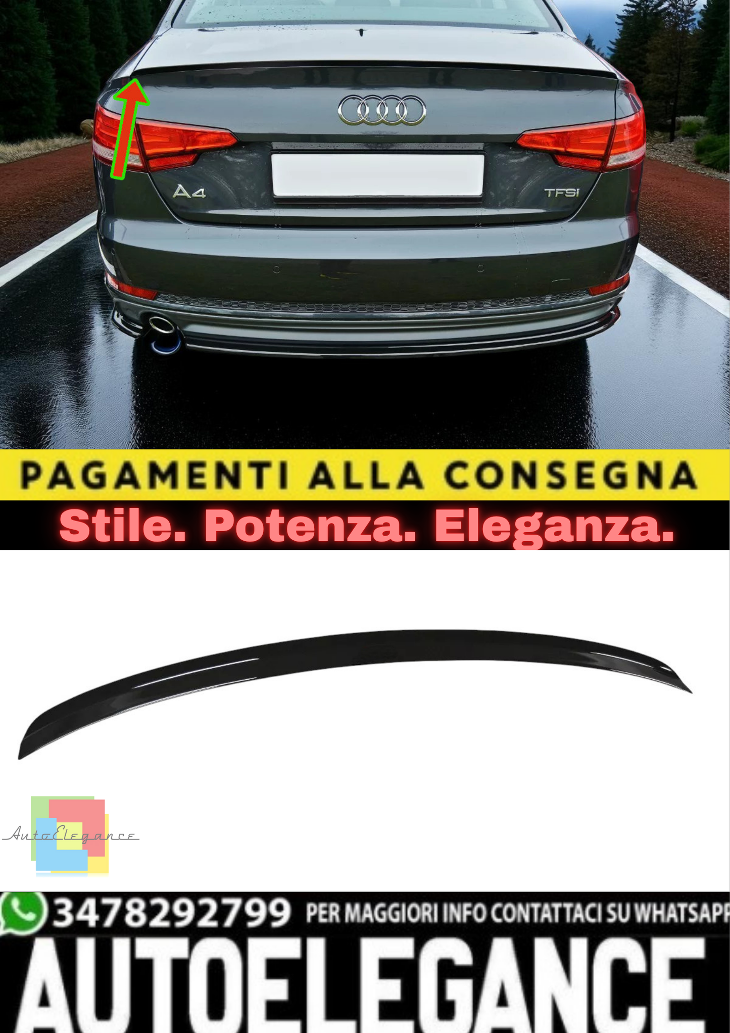 ✨Spoiler Posteriore / Prolunga Tappo in ABS Nero Lucido per Audi A4 B9 S-Line ✨