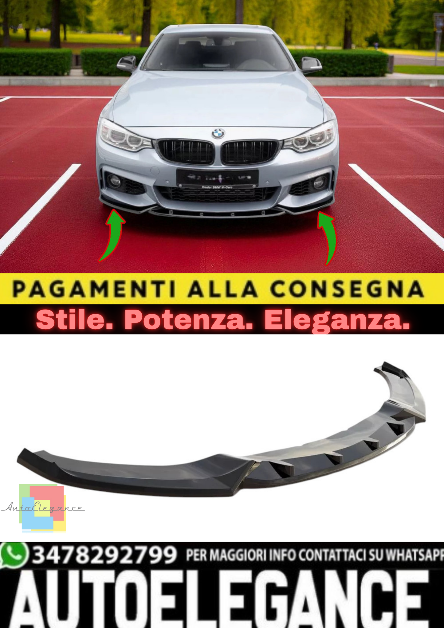 ✨Splitter Anteriore V3 in ABS Nero Lucido per BMW Serie 4 Coupé F32 con M-Pack ✨