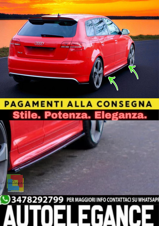 ✨Gonne Laterali in ABS Nero Lucido per Audi RS3 8P Sportback (2009–2012)✨