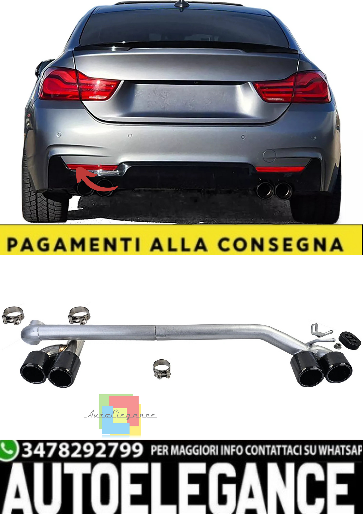 💫Terminale di Scarico Duplex 4 Tubi Conversion per BMW Serie 4 F32 Coupé 💫