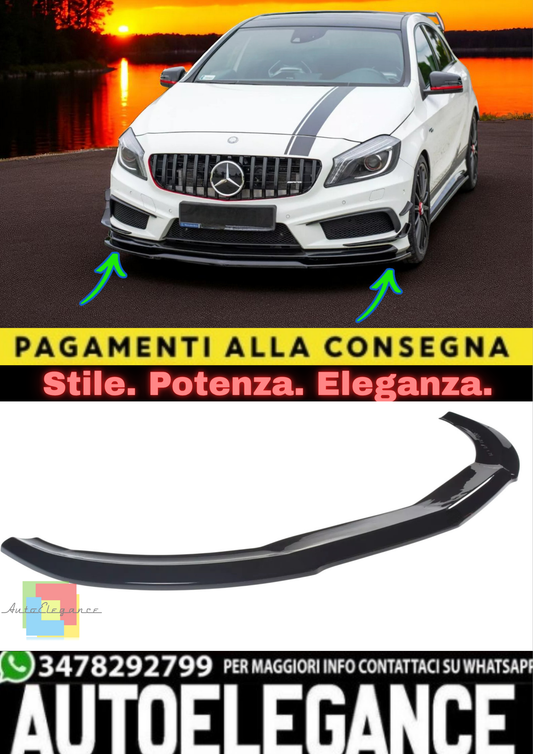 🔥Splitter Anteriore Nero Lucido in ABS per Mercedes A45 AMG W176🔥