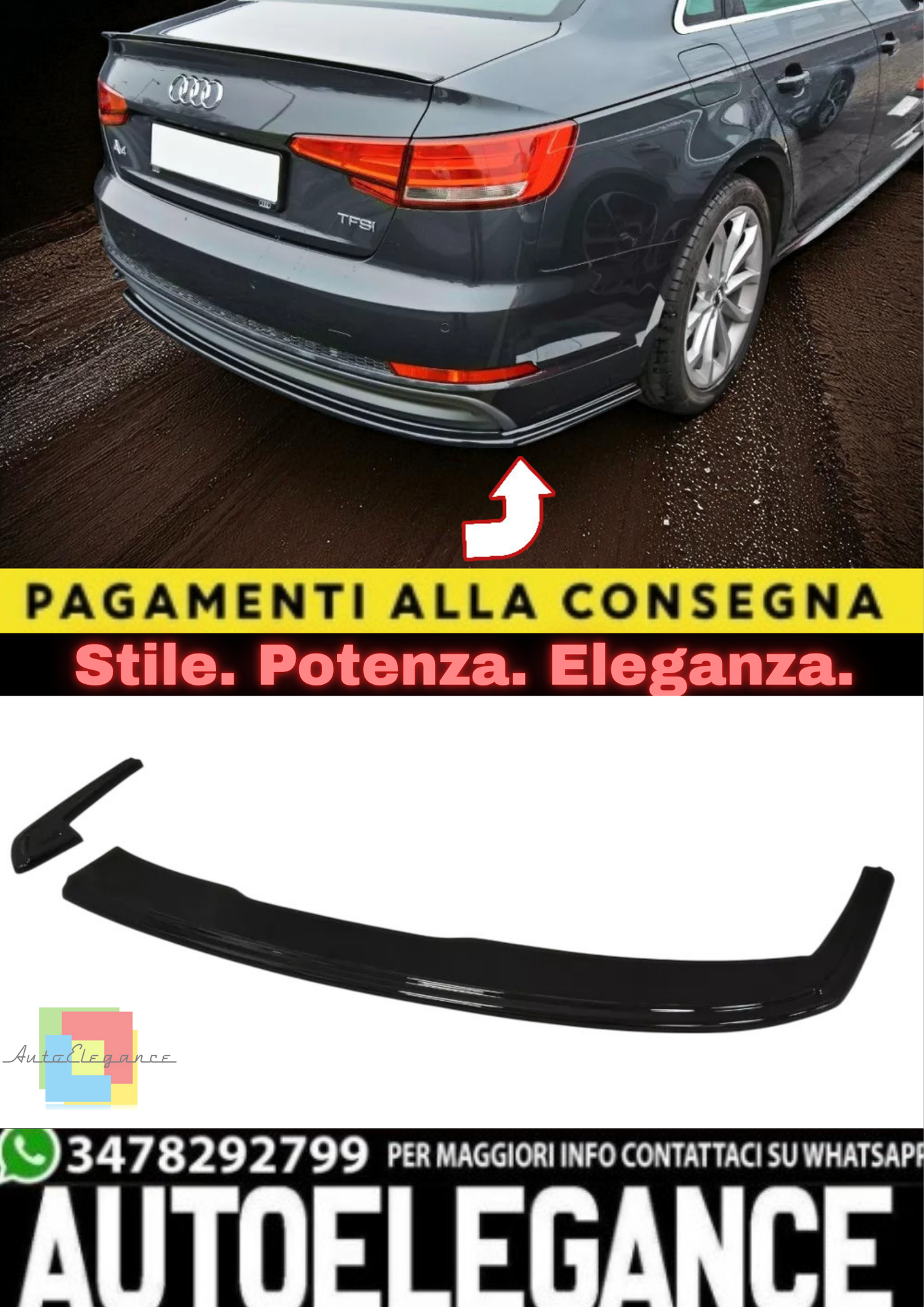🔥Diffusore Posteriore in ABS Nero Lucido per Audi A4 B9 Berlina (2016–in poi 🔥
