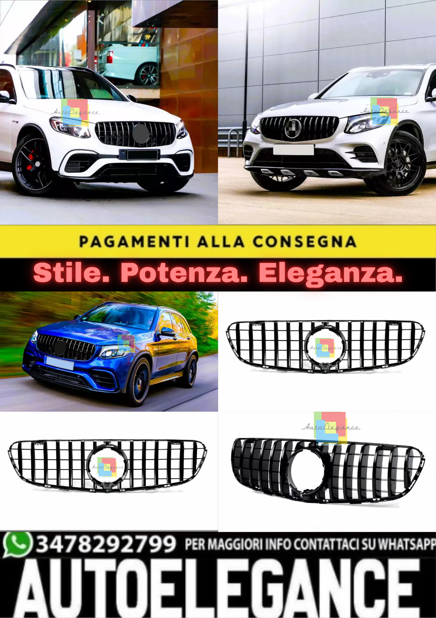 ✨Griglia nera lucida PANAMERICANA GT GTR per Mercedes GLC Classe W253 15-19✨
