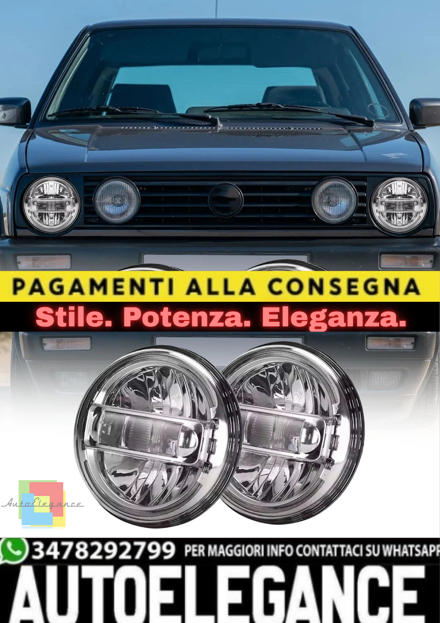 🔥Coppia Fari LED 7" Argento E24 – Volkswagen Golf MK2🔥