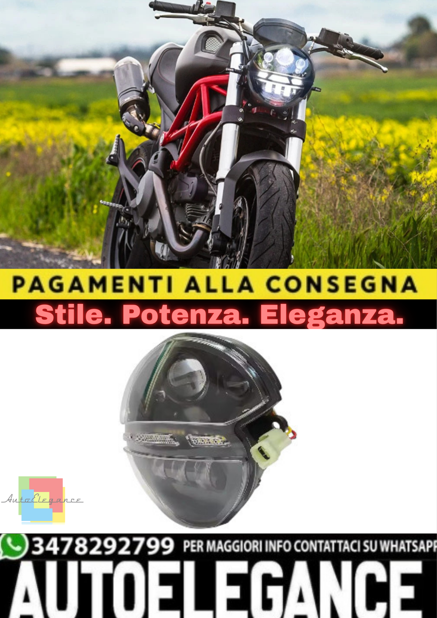 🔥Faro LED 100W Nero – Ducati Monster 695 / 696 / 795 / 796🔥