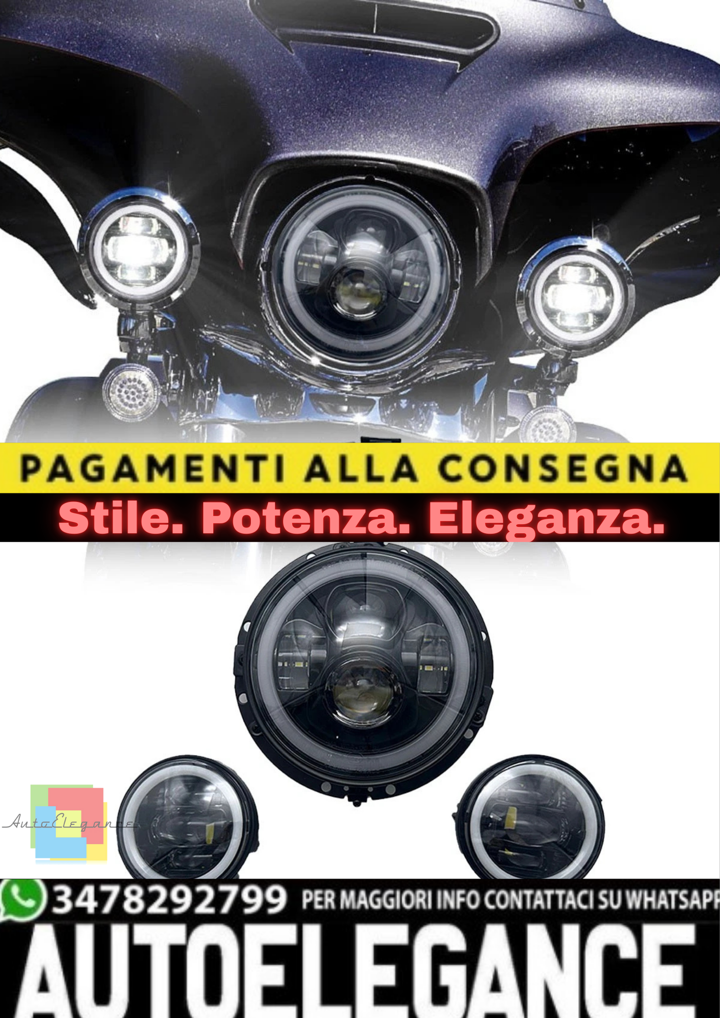 🔥3x Fari LED con DRL – Harley-Davidson Road King / Touring / Softail🔥