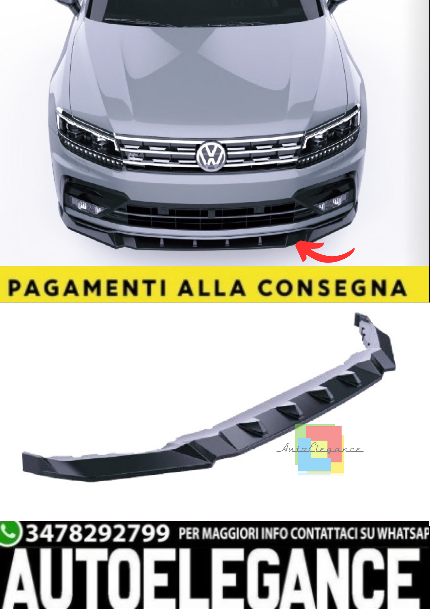 💫Front Splitter per Volkswagen Tiguan Mk2 R-Line (2015–2020) – Nero Lucido💫