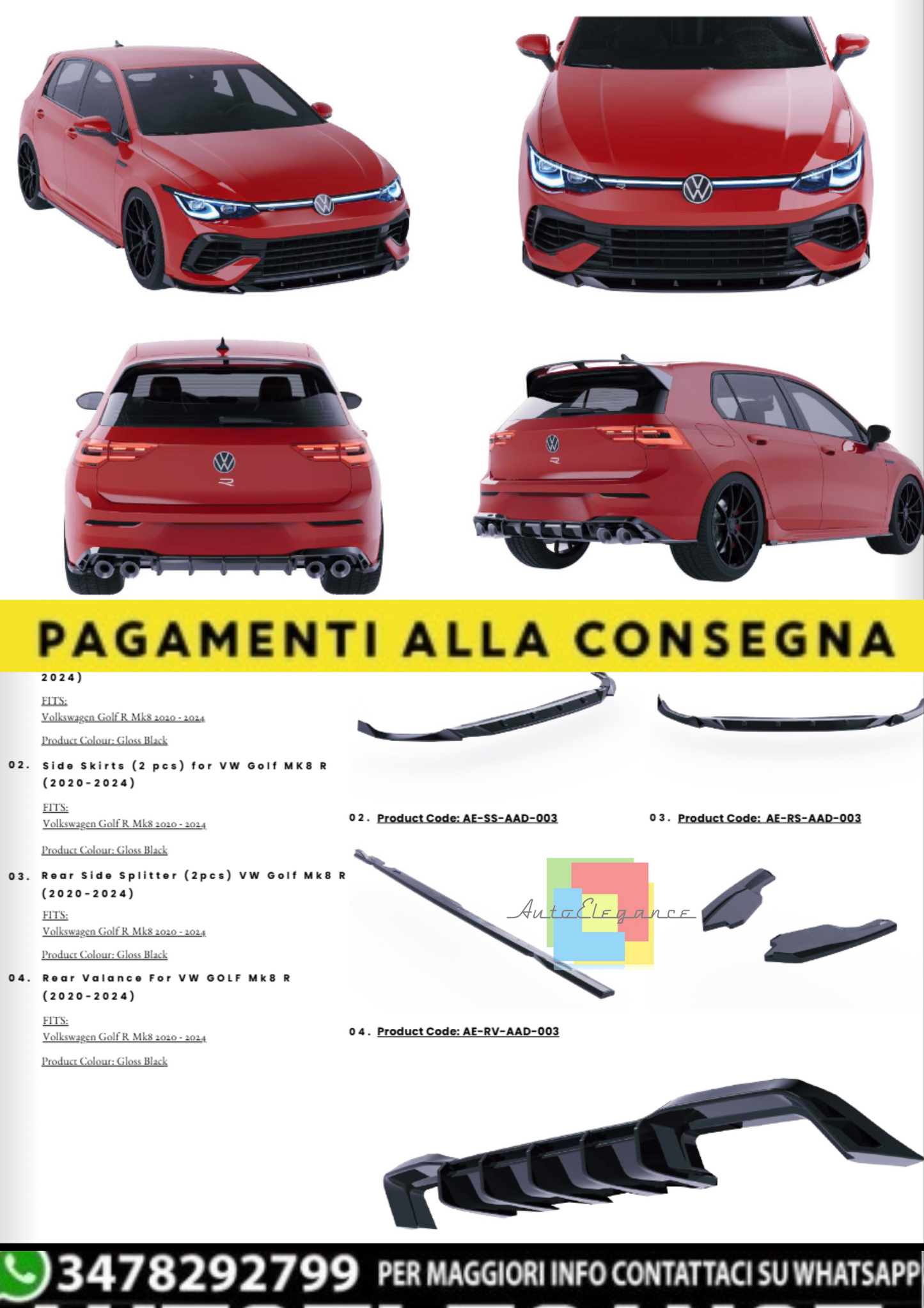 💫Body Kit Completo per Volkswagen Golf Mk8 R (2020–2024) – Nero Lucido 💫