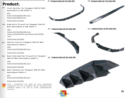💫Body Kit Completo per Peugeot 308 GT Mk3 (Hatchback & SW) (2021–)Nero Lucido💫